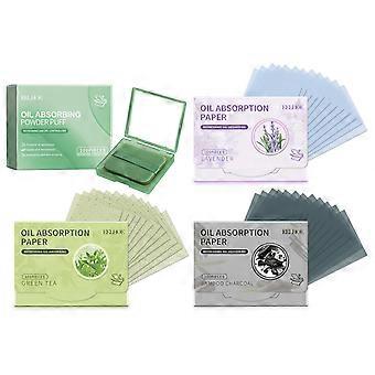 2pcs Portable oil blotting papers, with puff and mirror for facial oil absorption and makeup touch-up