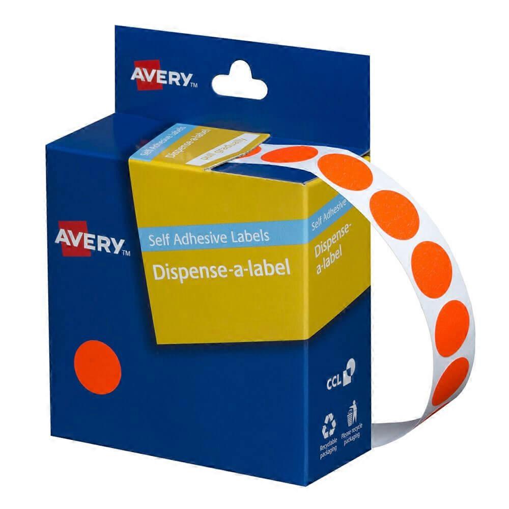 FLUORO RED Avery Self Adhesive Dot Labels 14mm 700 Pieces For Colour Coding