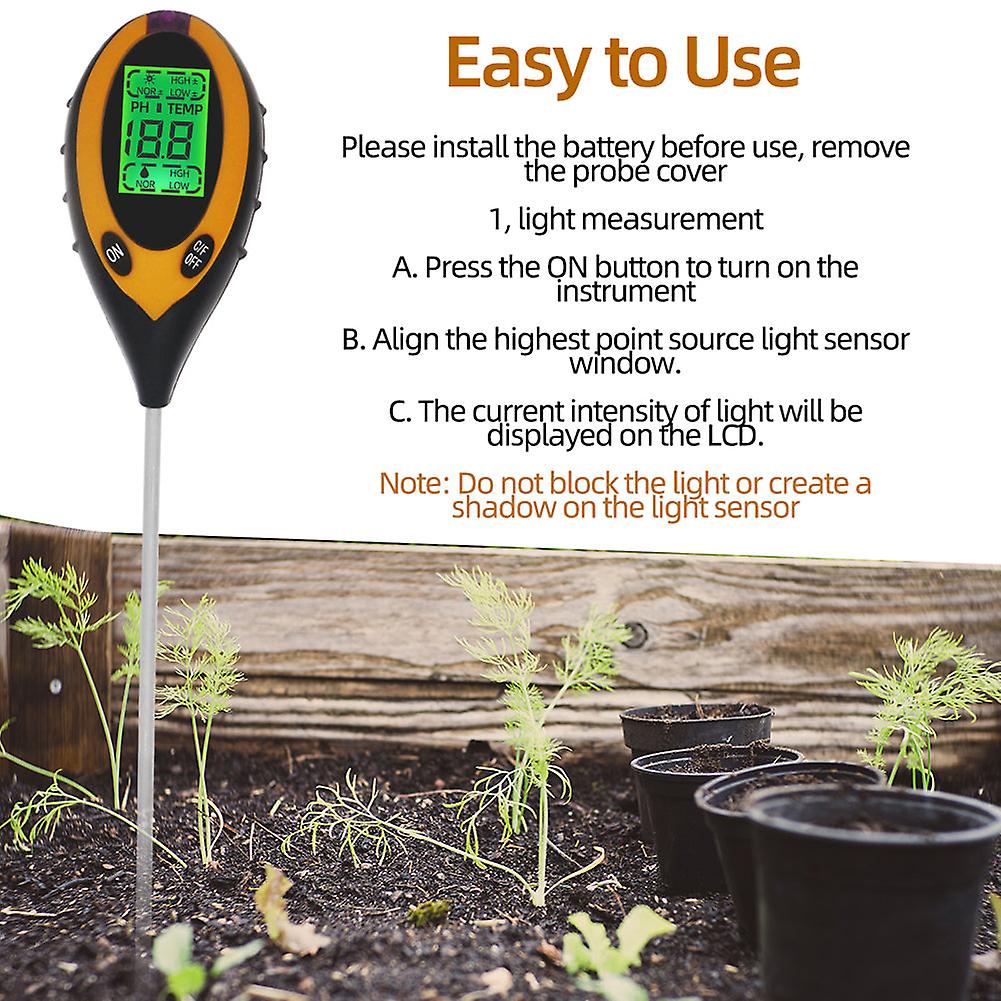 Soil Ph Tester 4in1 Digital Soil Analyzer Multifunctional Soil Tester Sunlight Intensity Ph Value Moistures Temperature Meter