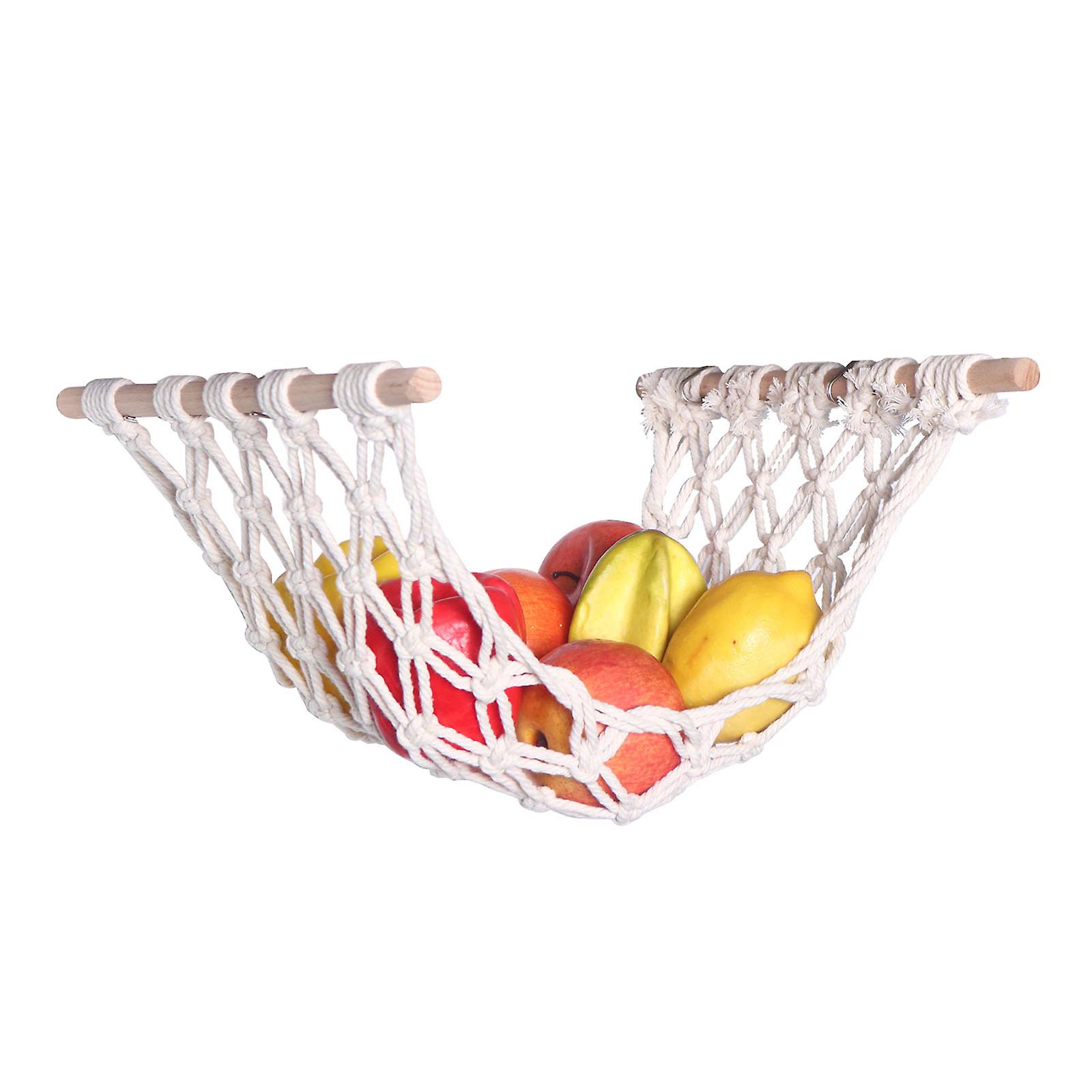 Macrame Woven Fruit Hammock Holder Boho Cotton Under Cabinet Hanging Net Basket