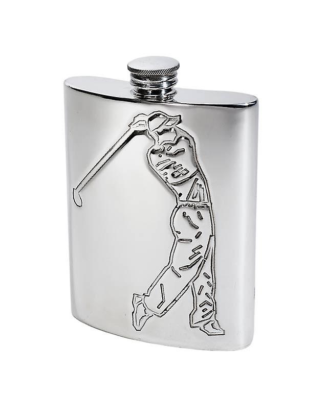 Golfer Embossed Pewter Flask - 6oz