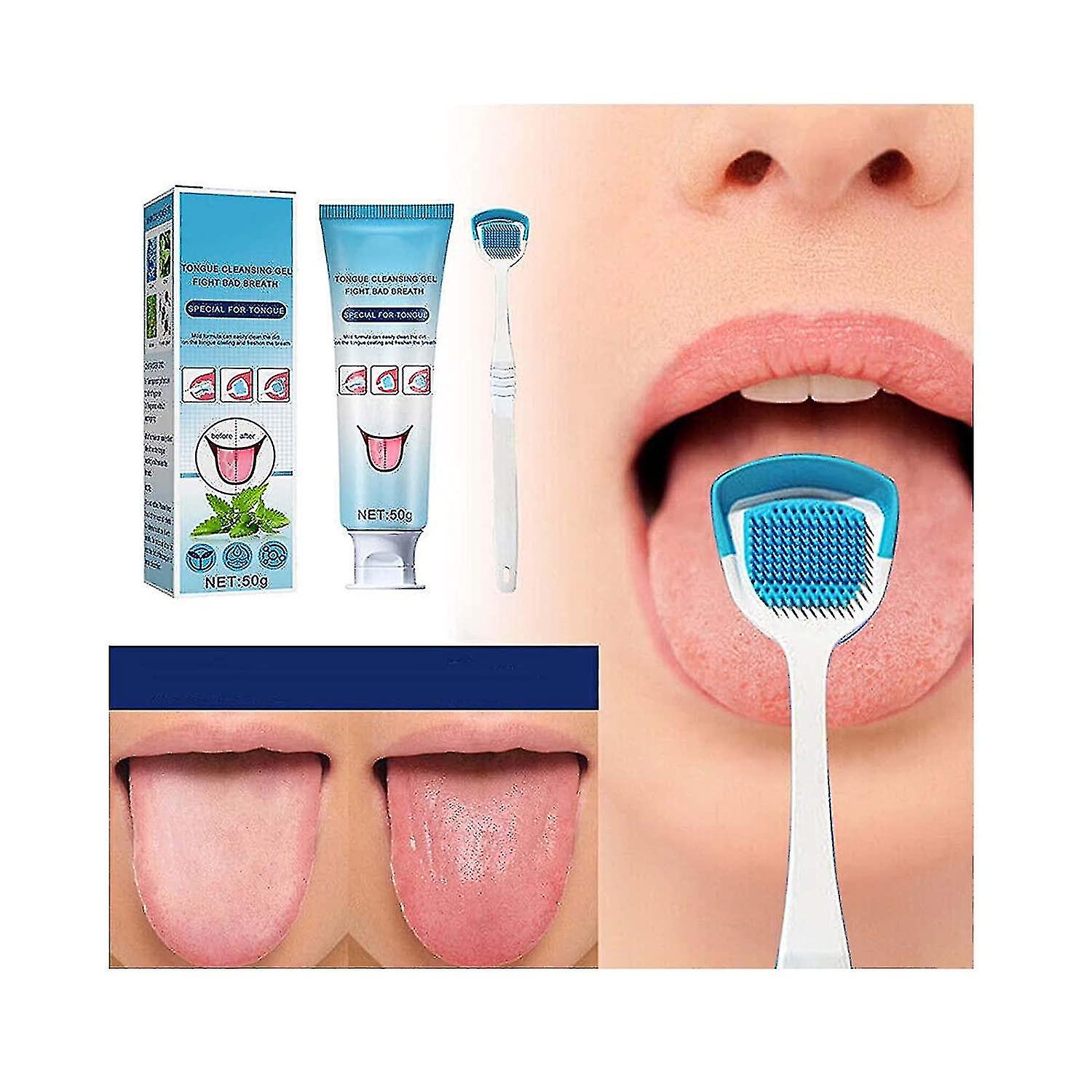 舌スクレーパー、舌クリーニングジェル舌スクレーパーブラシ、大人のための精密クリーニングブラシキット舌クリーナー