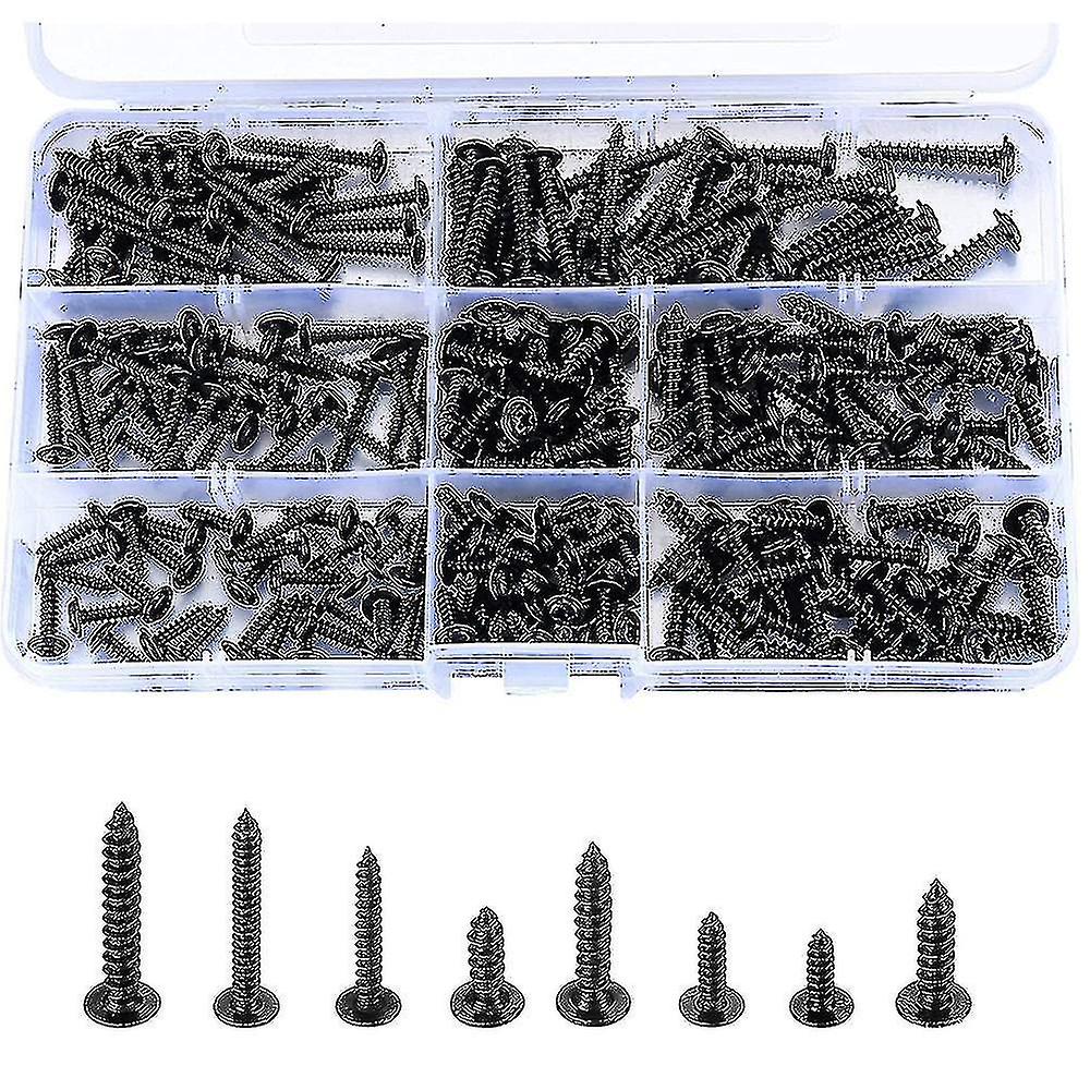 240 Pcs Black Self Tapping Wood Screws Assortment Kit