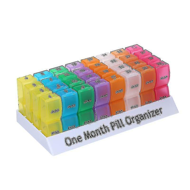 Monthly Pill Organizer Container With Popup Open Design 2 Times A Day Am Pm Compartments Large Section Medicine Holder Compatible With Travel