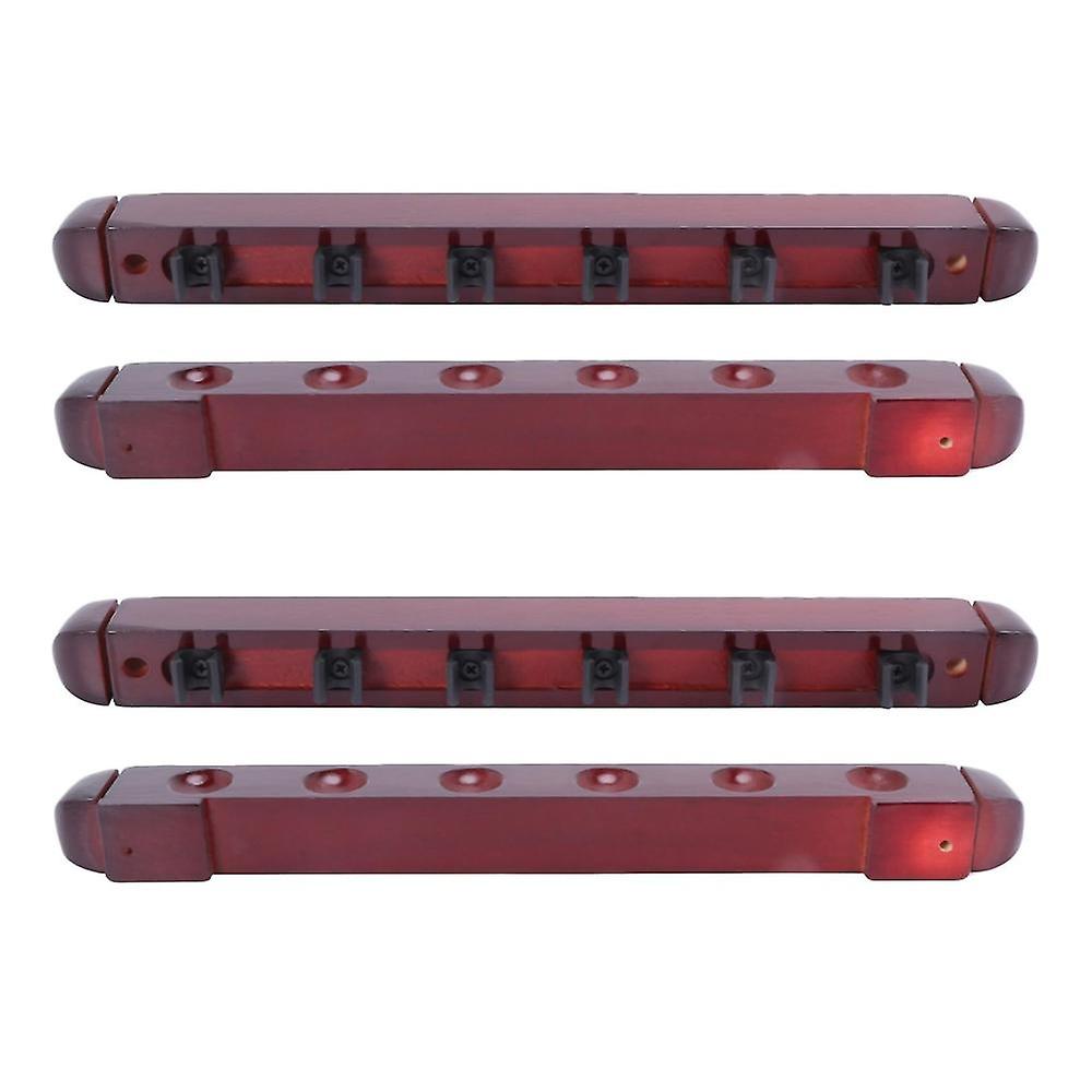 4x Billiard Pool Snooker Table Wall Mount Hanging Professional 6 Cue Sticks Solid Wood Rack Holder