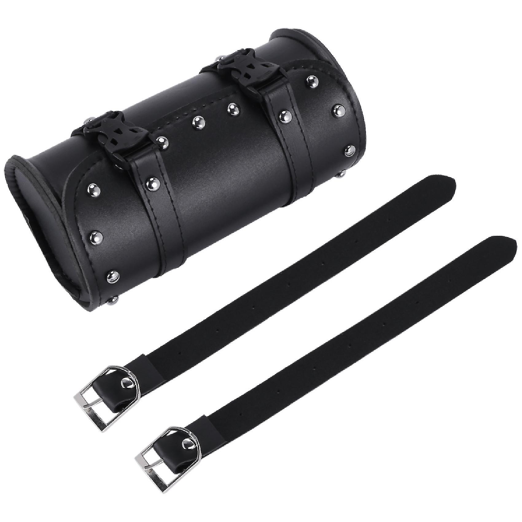 Motorcycle Leather Universal Tool Round Roller Saddle Bag Fork For Travel Suitcase