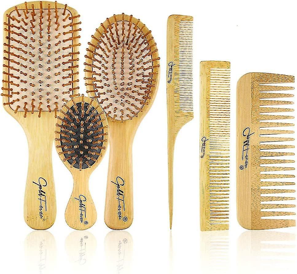 Bamboo Hair Brush Bamboo Handle With Bamboo Bristles Hair Brush Set With Tail Comb, Tooth Comb, Doub