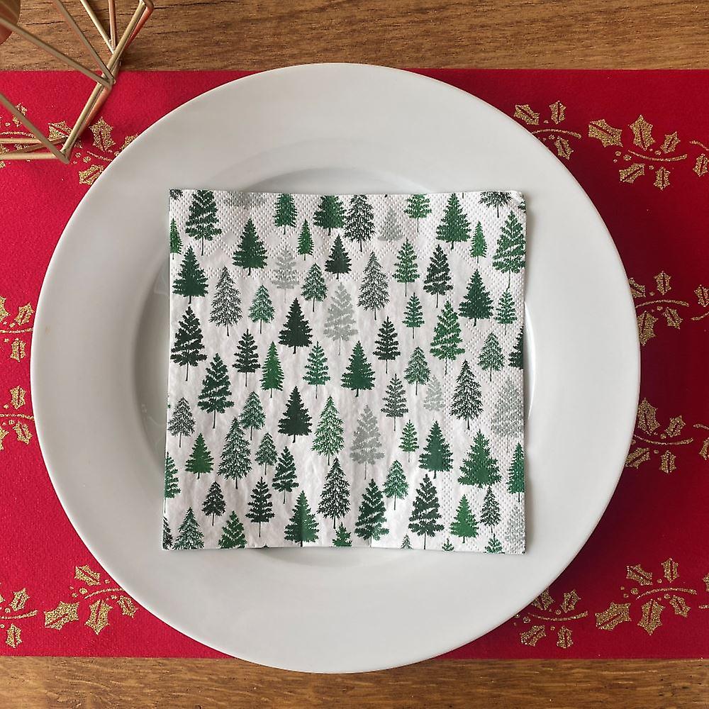 Nordic Forest Green Tree Christmas Paper Napkins | Festive Holiday Table x 20