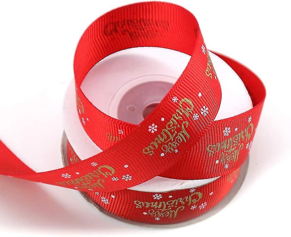 Ribbon With 'merry Christmas' Design - Perfect For Crafts And Gift Wrapping - Red - 9.1m Long And 2c