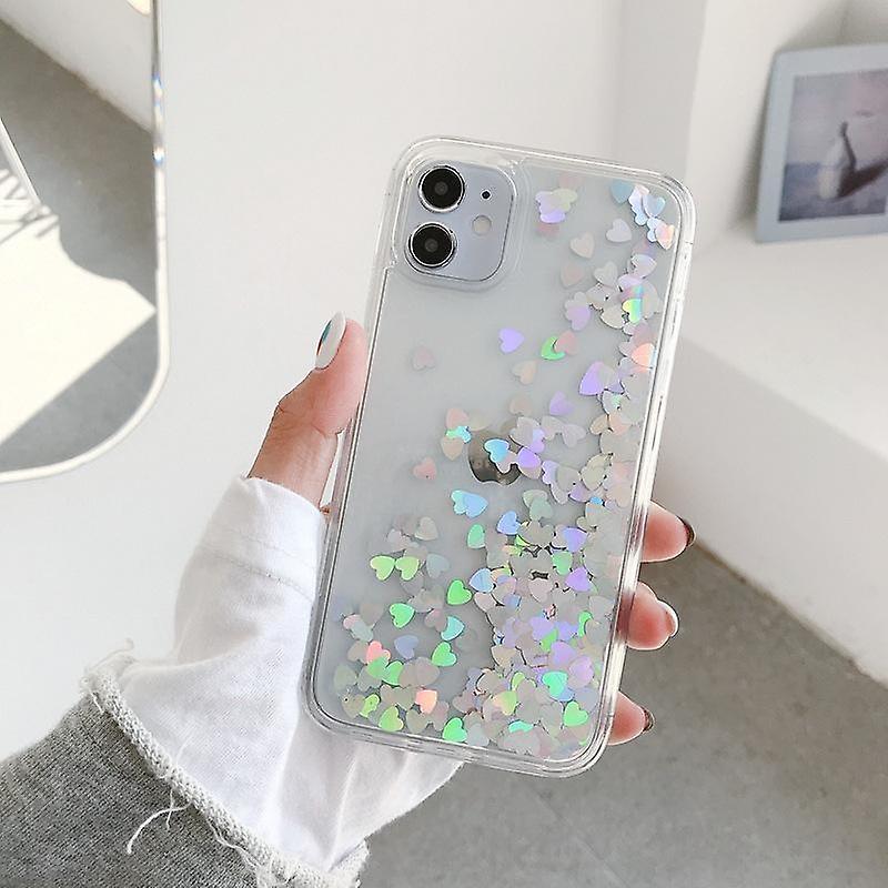 iPhone 14 Pro shell with floating hearts like quicksand glitter