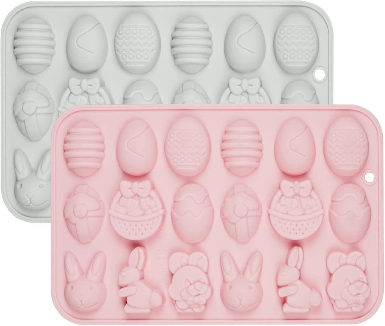 2pcs Easter Molds, Food Grade Easter Themed Silicone Molds, Candy Maker Homemade Chocolate Cookies Reusable Baking Molds