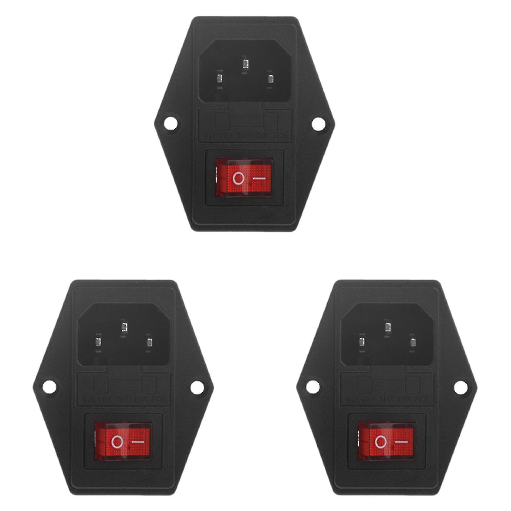 3x uusi 3-nastainen iec320 c14 ac inlet urospistoke sulakekytkimellä 10a 250v