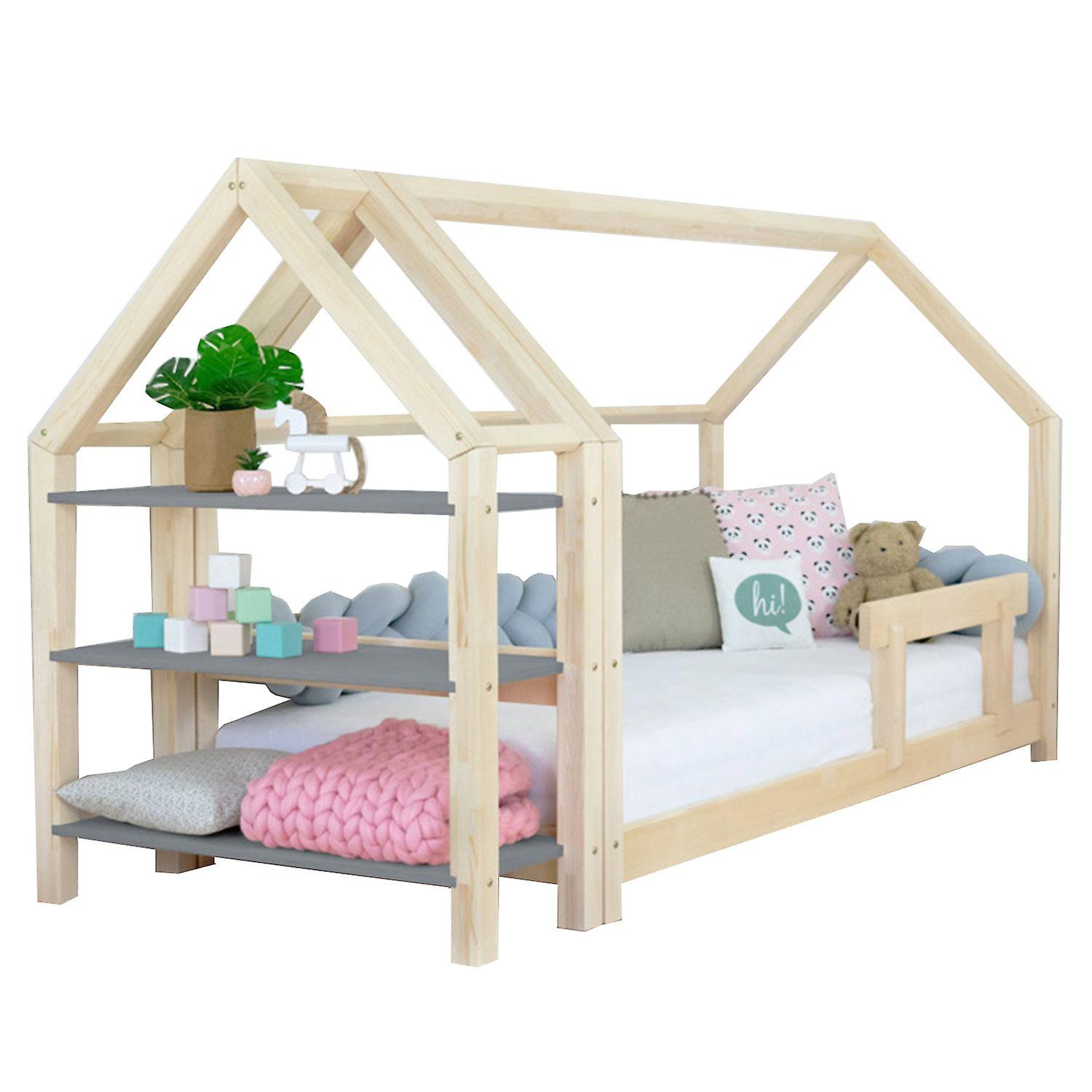 House bed with shelf 90 x 190 natural and grey