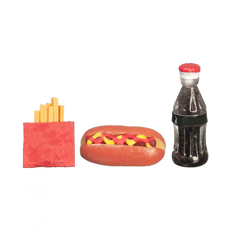 دمى البيت هوت دوج فرايز & شرب الوجبات السريعة يسلب ملحق الطعام مصغرة