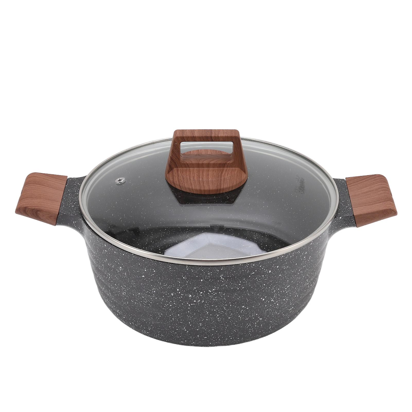 Soup Pot Stick Proof Clear Lid Aluminum Alloy Stew Pot with Prevent Scalding Handle for Induction Gas Stove Black