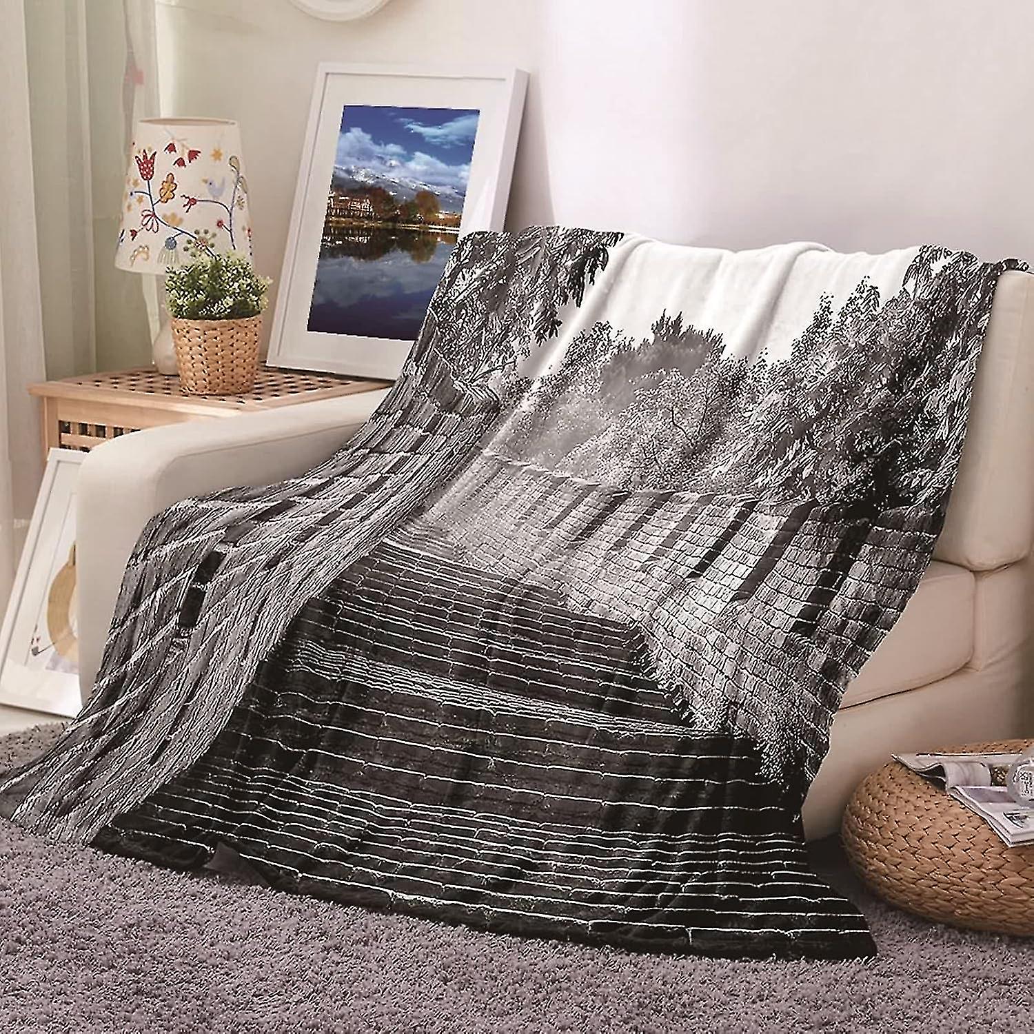 Full Size Flannel Blanket,couch Blankets Great Wall Pattern Gray 180x240cm Big Blankets
