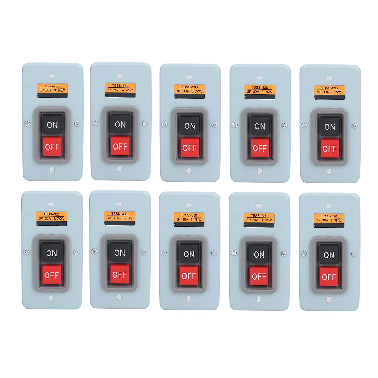 10Pcs Push Button Switch Power Control Box - 3 Phase ON/OFF, 380V 30A TBSS-330