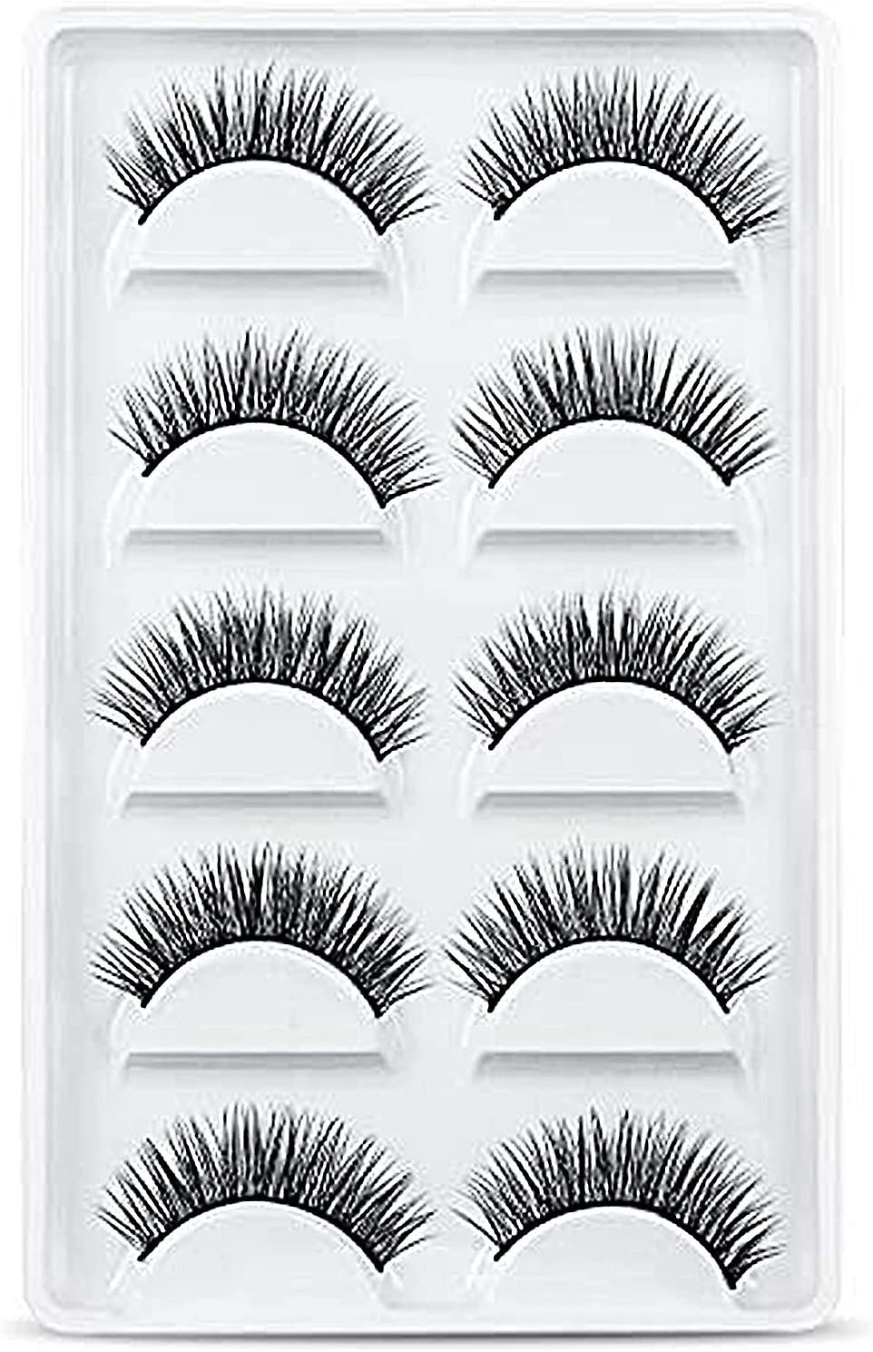 3D Natural False Eyelashes, 5 Pairs Handmade False Eyelashes Natural, Professional Reusable Black Ey