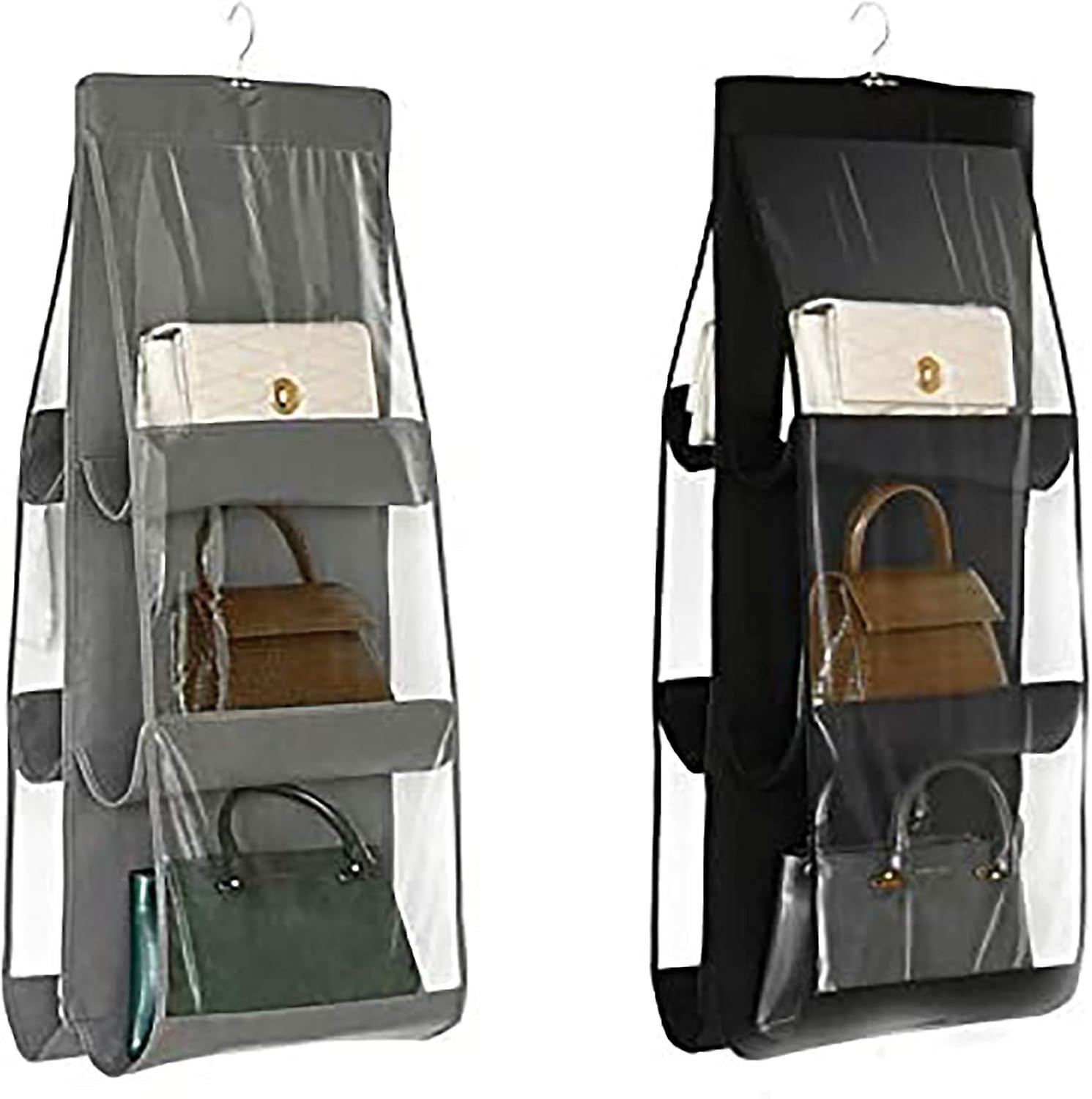 2 Pieces 6 Pockets Dust Proof Storage Bag for Wardrobe Closet Space Saving Organizer System Washable (Black+Gray)