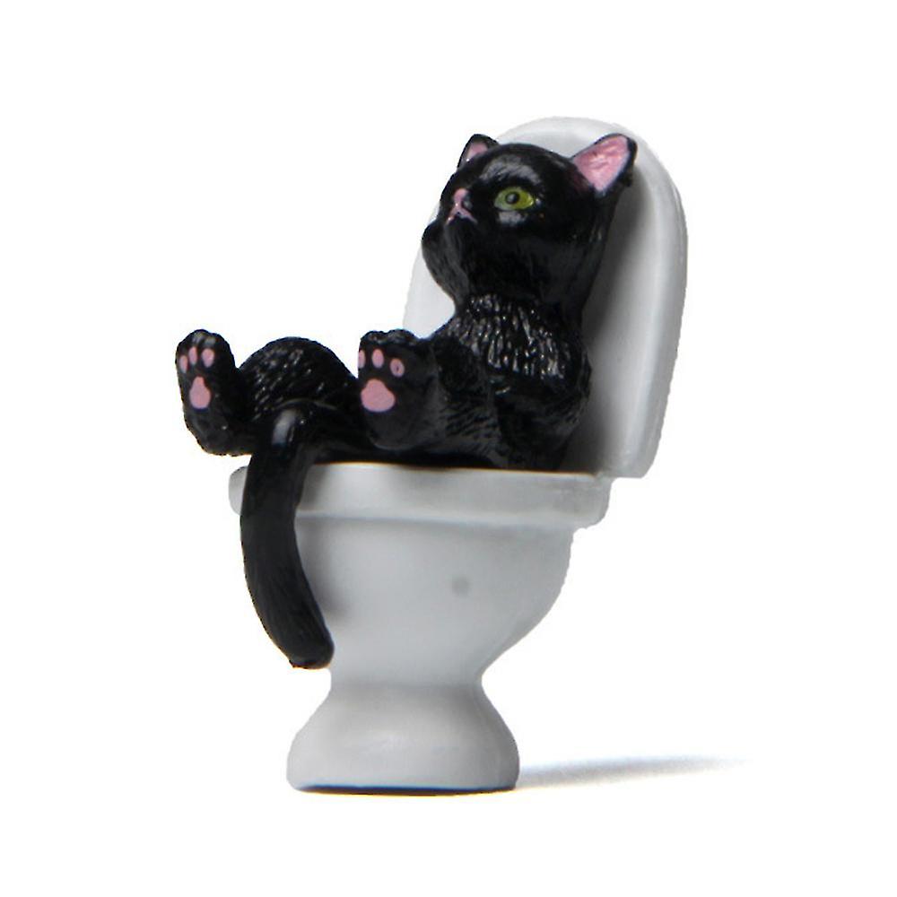 Pvc Kitten Cat Sitting On Toilet Statue Ornament Figurine Desktop Table Decor