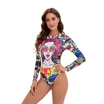 Veeki Womens One Piece Bathing Suit Floral Print Backless Rash Guard Cute Long Sleeve Swimsuit for Women Girls Wetsuit, Style1-pink, L
