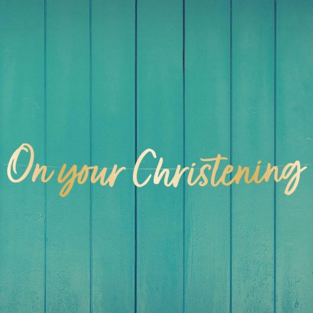 Gold Happy Chrisening Banner | Religious Hanging Decoration Backdrop 1.6m