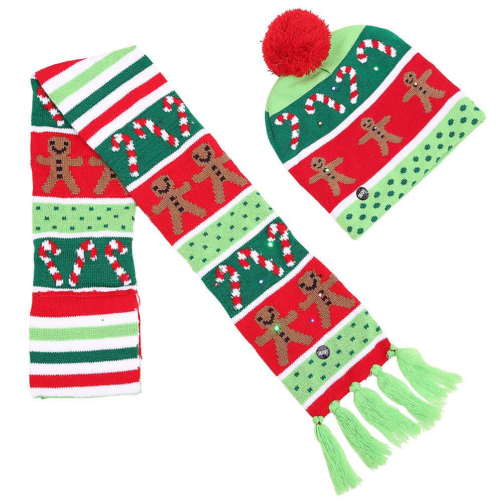 Christmas Hat Halloween Led With Light Knitted Hat Scarf Set