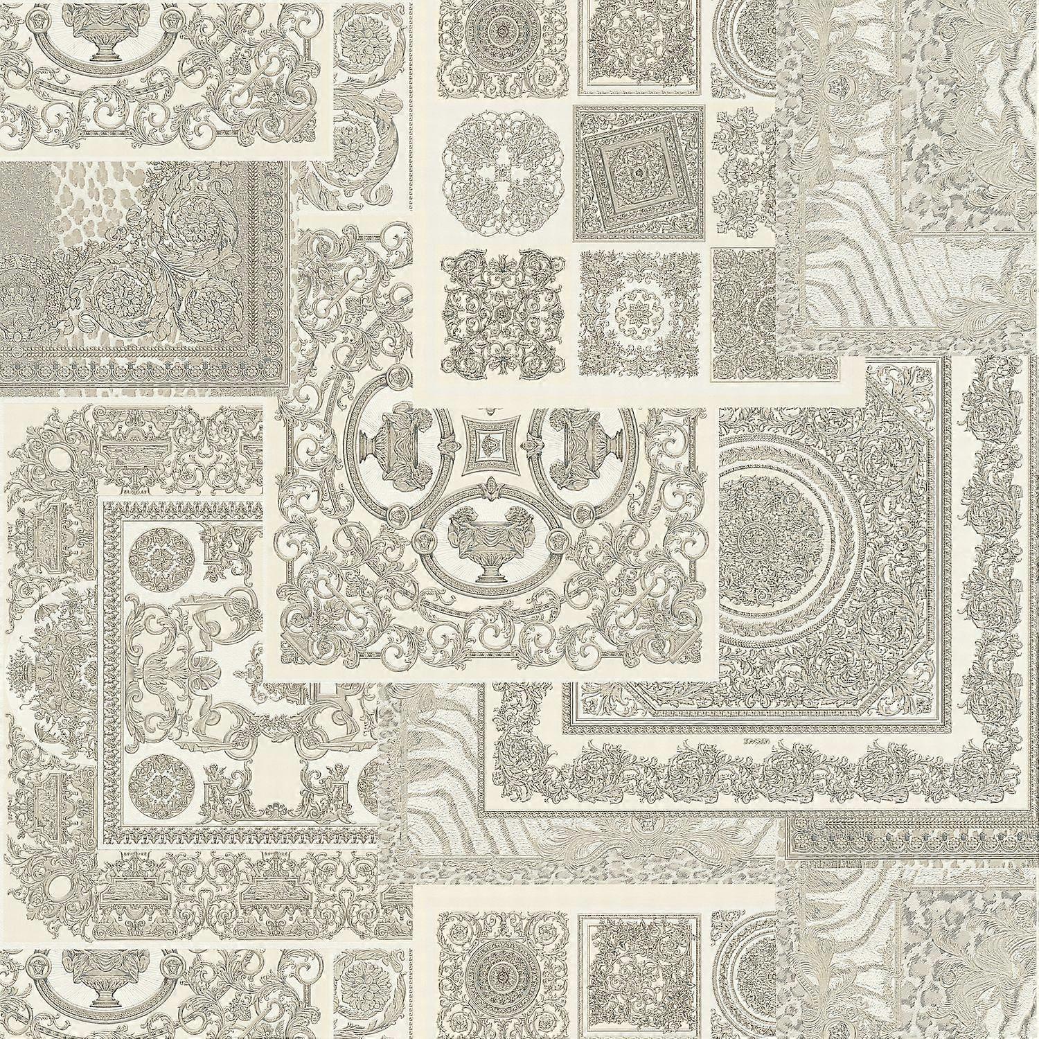Barock Tapete Profhome 370485-GU Vliestapete leicht strukturiert Design glänzend silber grau weiß 7,035 m2