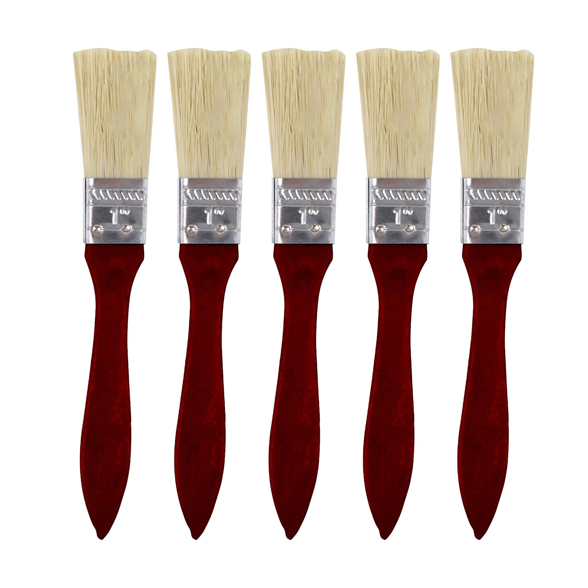 5 Pcs Flat Paint Brush Tools w/ Mahogany Handle for Art Painting 1inch