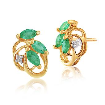 Floral Style Marquise Emerald & Diamond Stud Earrings in...