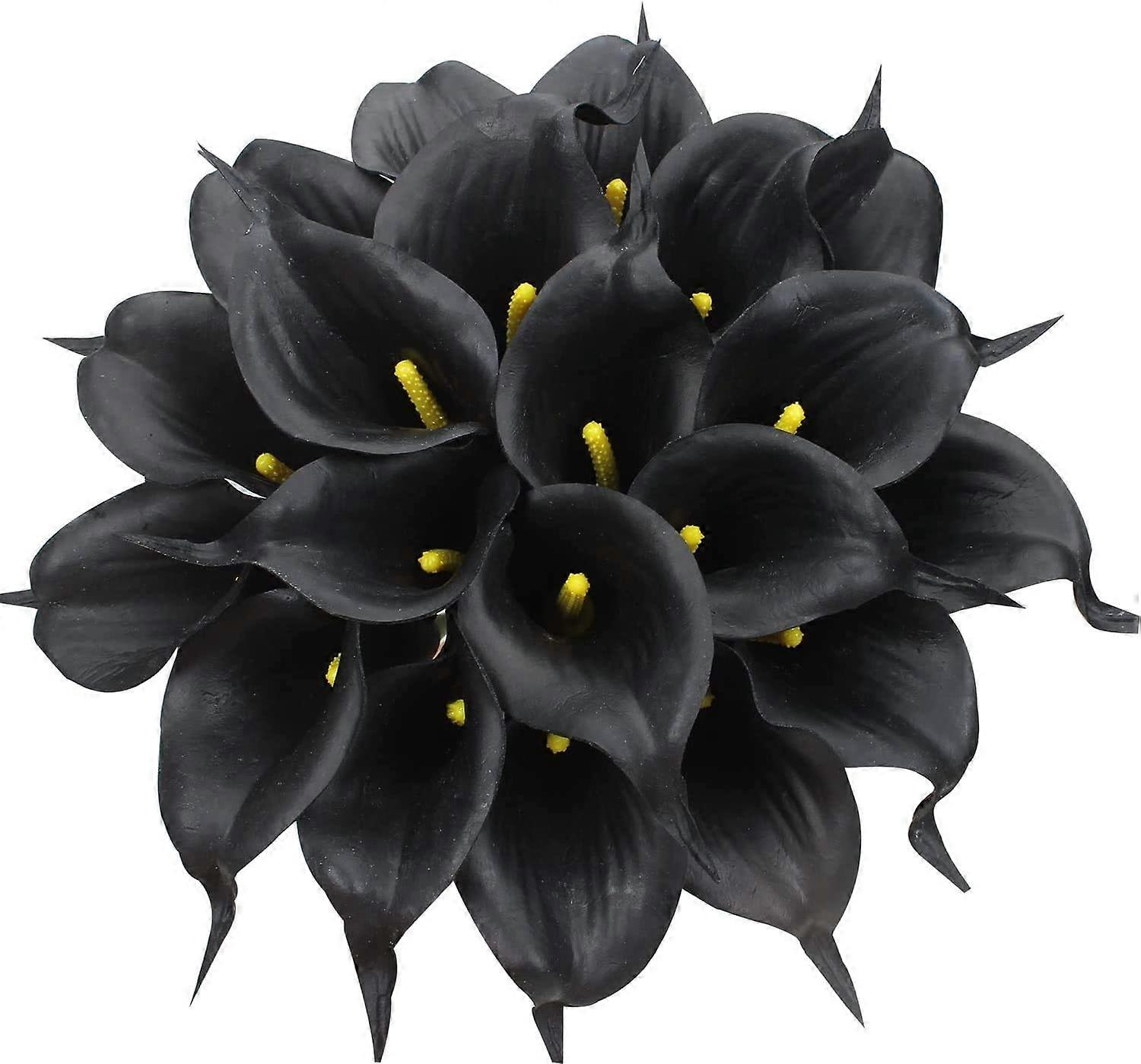 24 Pcs Artificial Calla Lily with Soft PU Stem (Black)