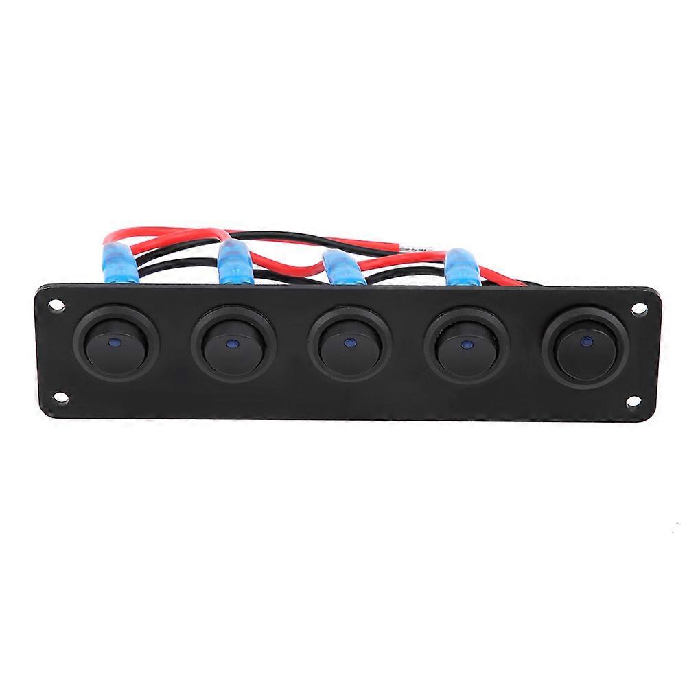 12~24V 5 Gang Round Dash Rocker Toggle Switch Panel Blue LED for RV Boat Yacht Marine NO.82786