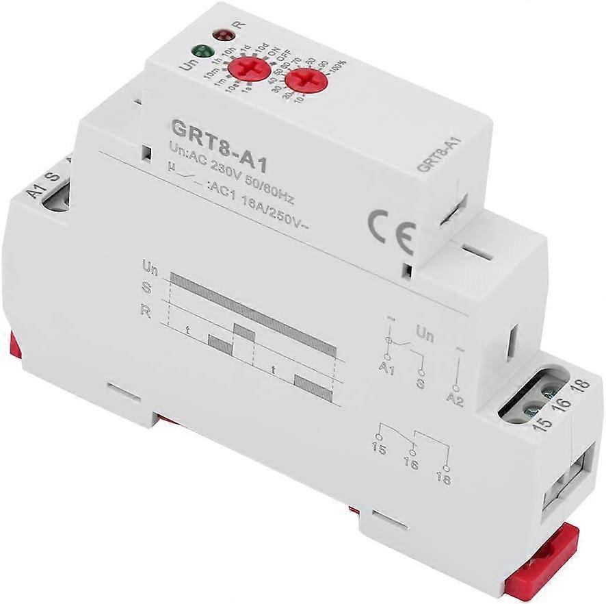 Power-on Delay Relay, GRT8-A1 Mini Power-on Delay Relay AC 220V DIN Rail Mount, Very Wide Delay Range 0.1s - 10h