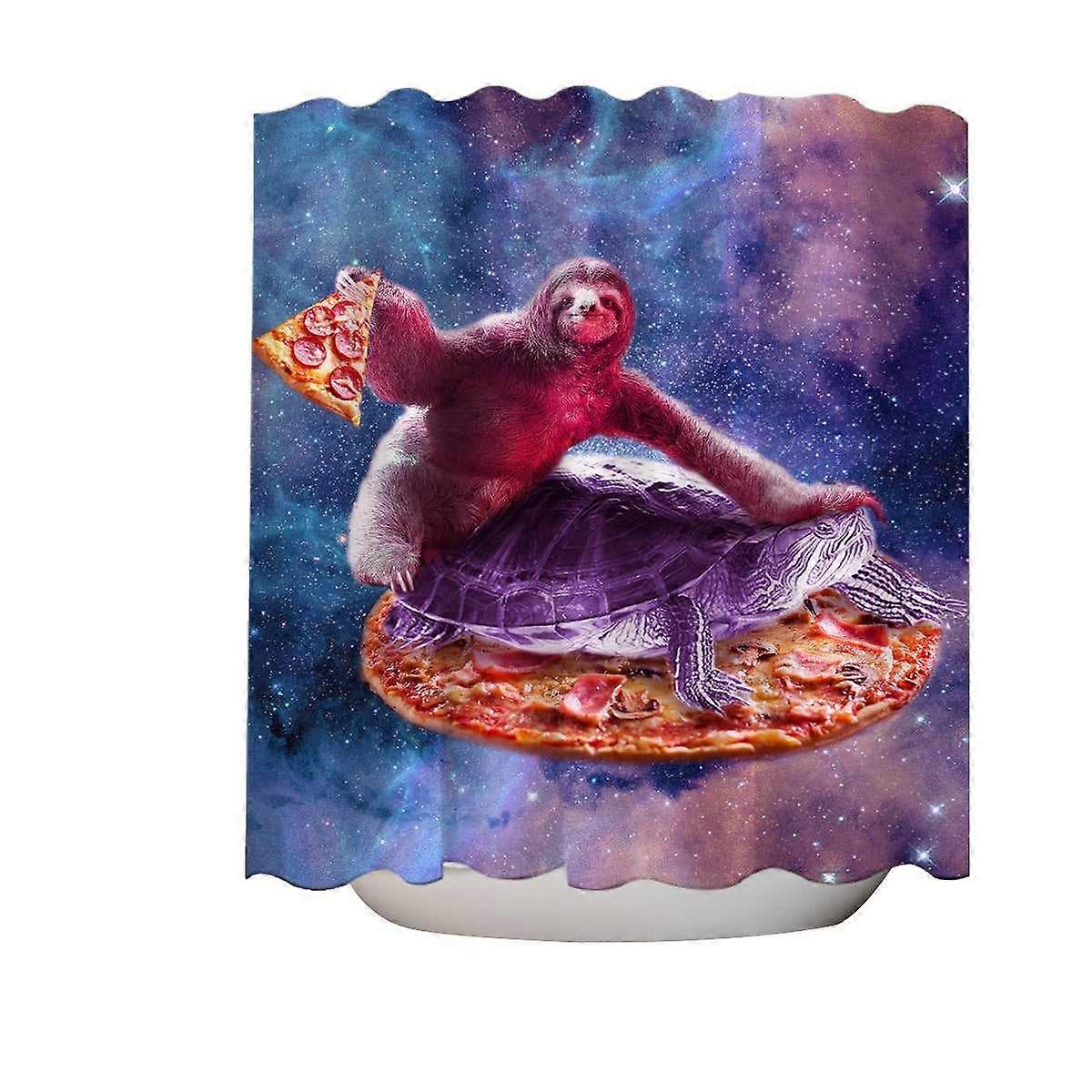 Cool Crazy Art Space Pizza Sloth on Turtle Shower Curtain