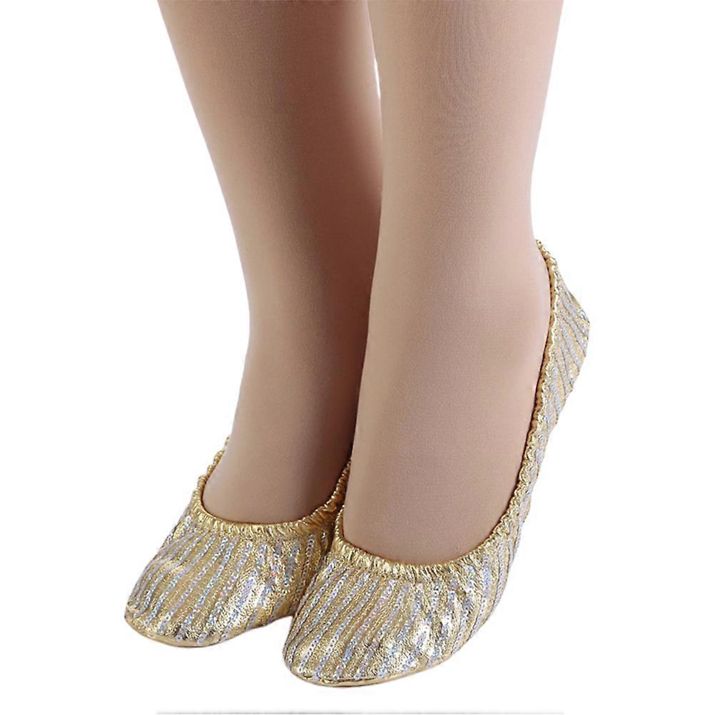 1Pair of Yoga Shoes Lightweight Anti-slip Dancing Shoes Elastic Cord Yoga Shoes Size L (Golden)