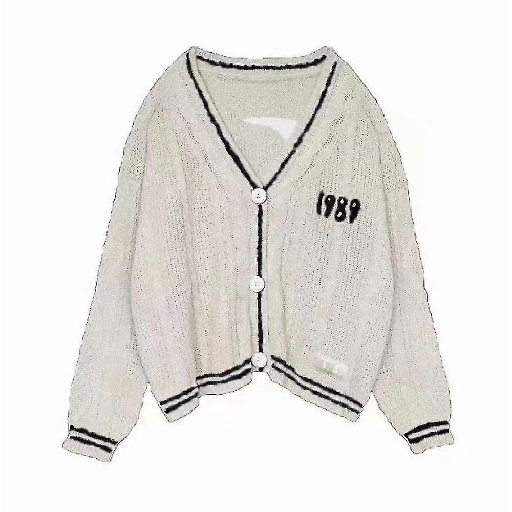 Women Cardigan 1989 Embroidered Cable Buttons Jumper Sweater Knitted Coat Jacket