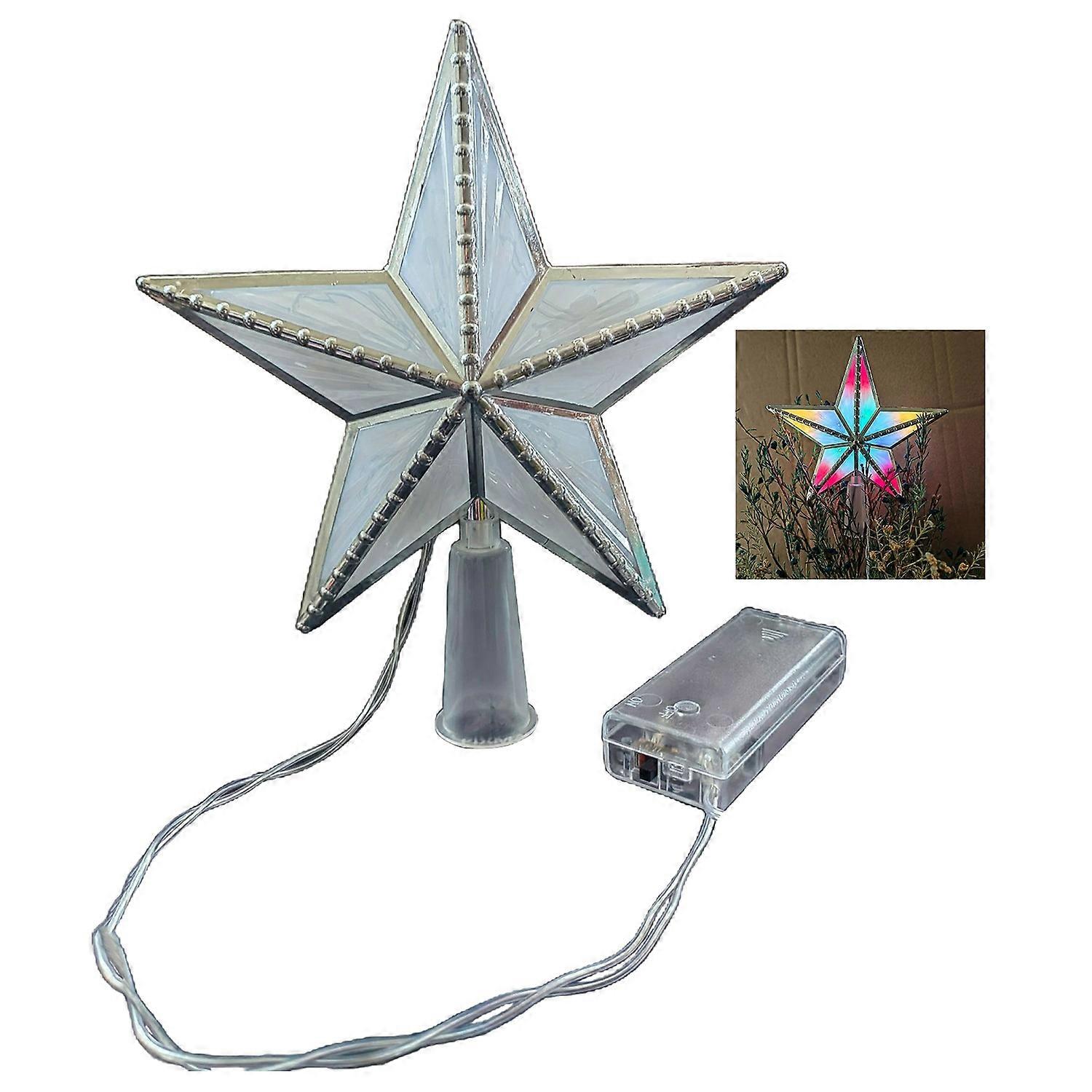 Christmas Tree Topper Star Waterproof Soft Lighting Battery Powered LED Glowing Five-Pointed Star
