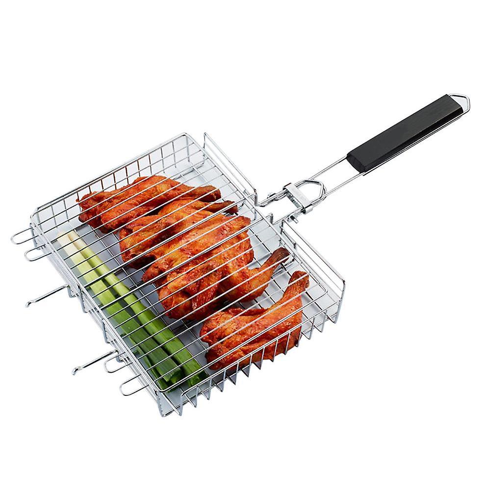 Outdoor Adjustable Grilling Basket Portable Stainless Steel Bbq Grill Basket With Wooden Handle For Camping Barbecue Hiking