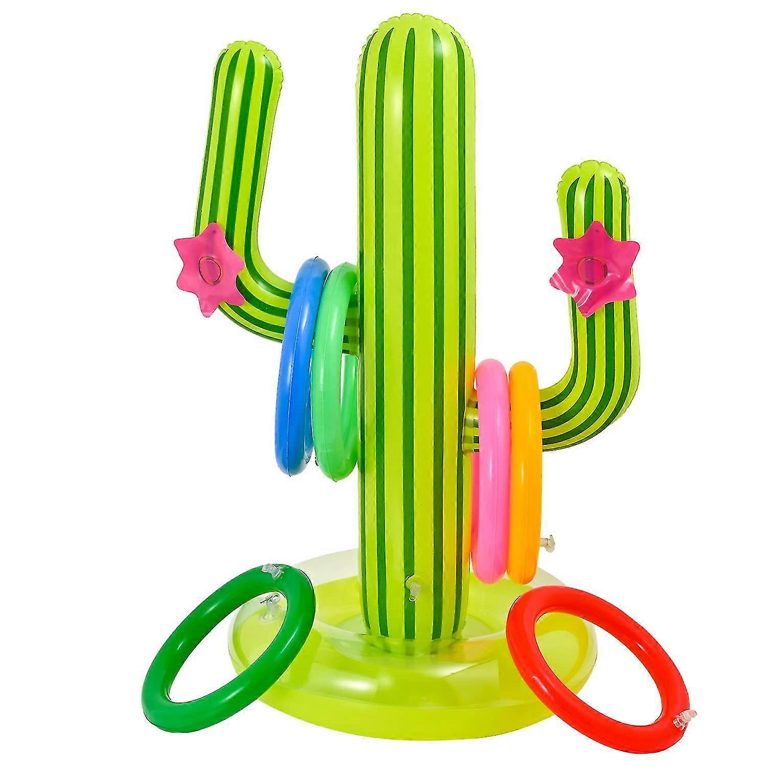 Cactus Ring Toss Game Set Inflatable Cactus With 8 Rings For Hawaiian Party Decoration