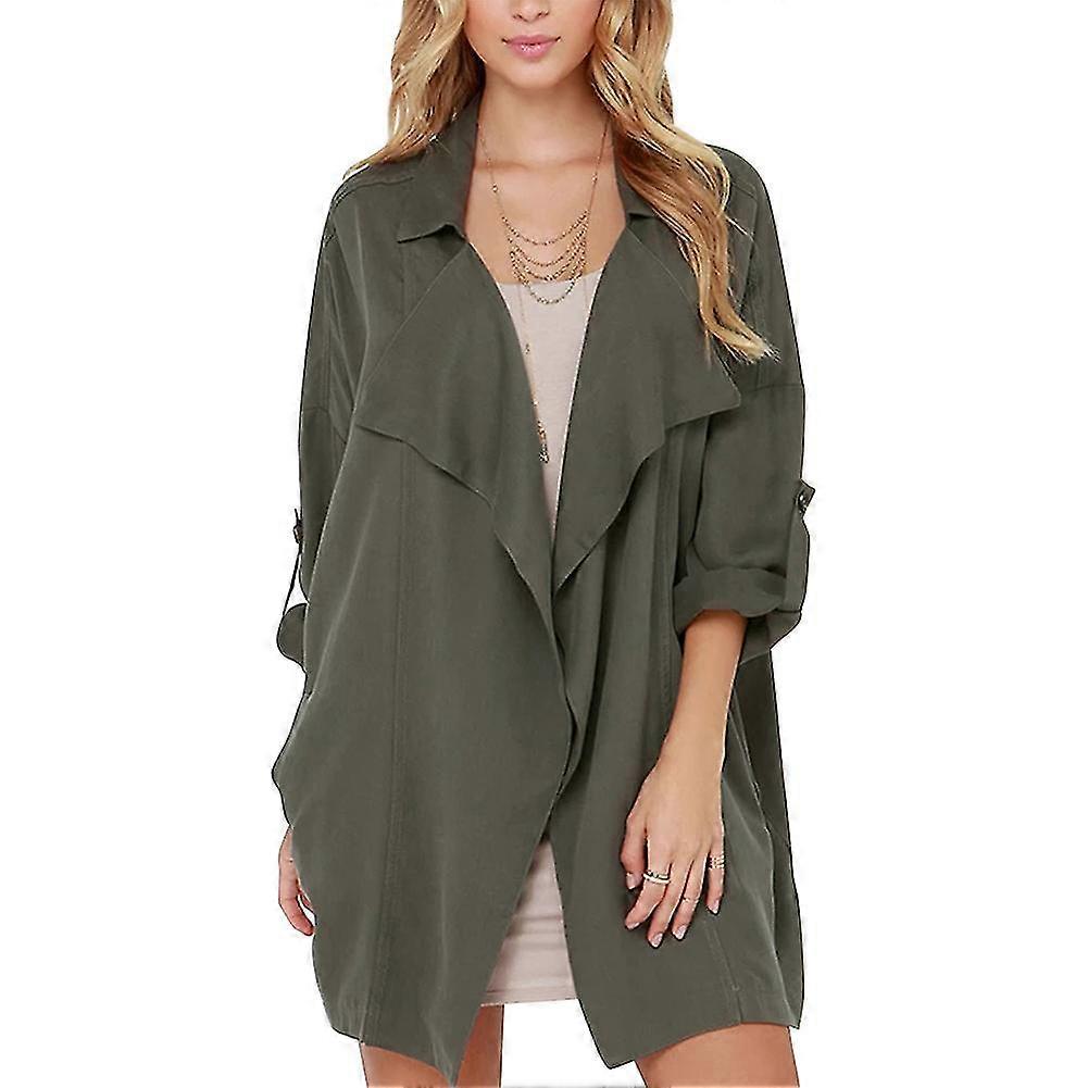 Womens Seven-quarter Sleeve Trench Coat British Style Solid Color Loose Casual