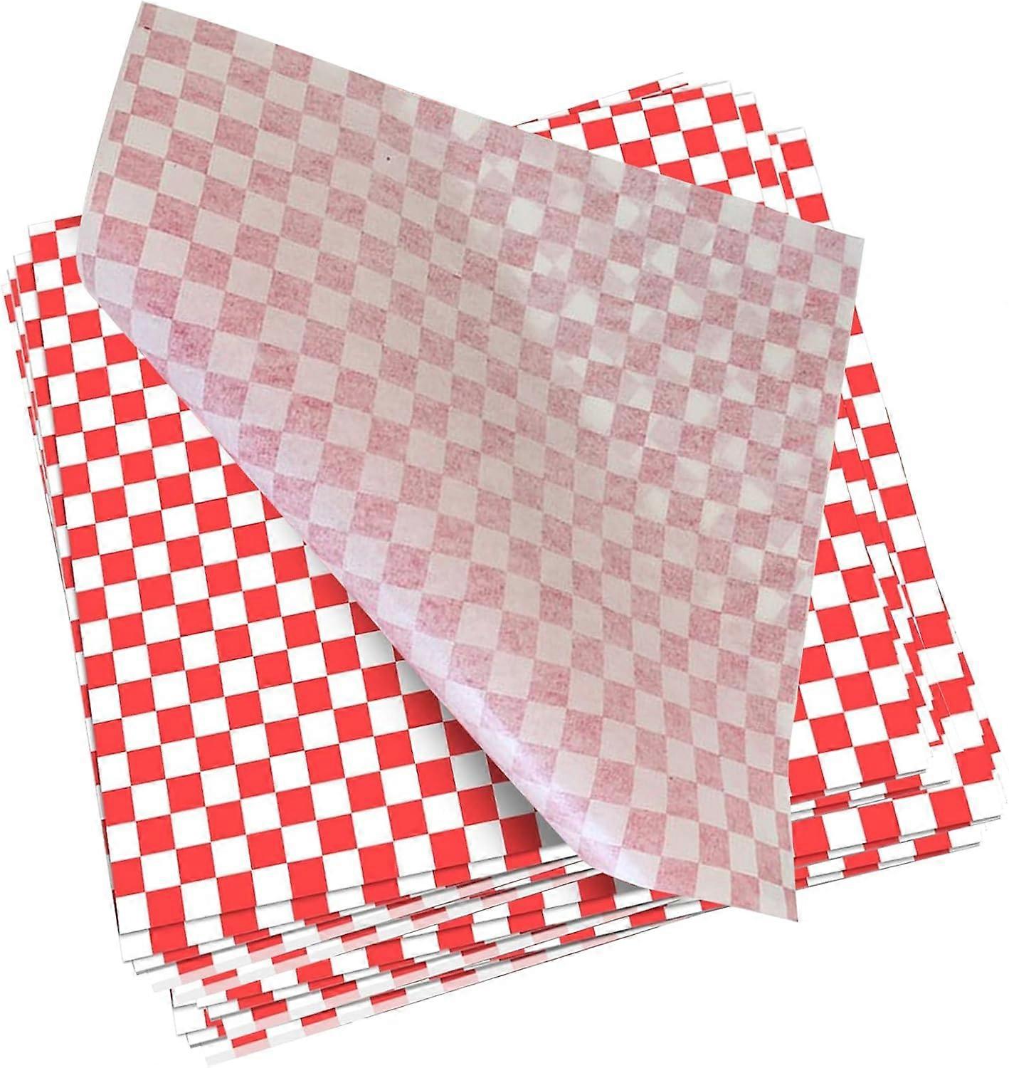 Greaseproof Paper Sheets, 100 Pcs Food Burger Wrap Paper Grease Proof Fish and Chip Burger Sandwich Wrapping Sheets Red Printed