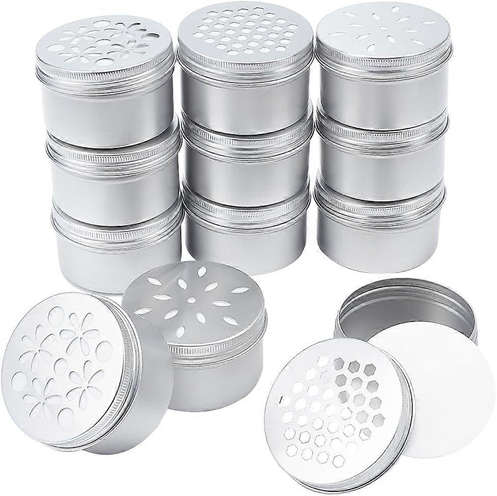 12pcs Aluminium Tins 3Style 4 Ounce Round Empty Metal Tins with Hollow Lids Refillable Spice Containers 2.7x1.6inch
