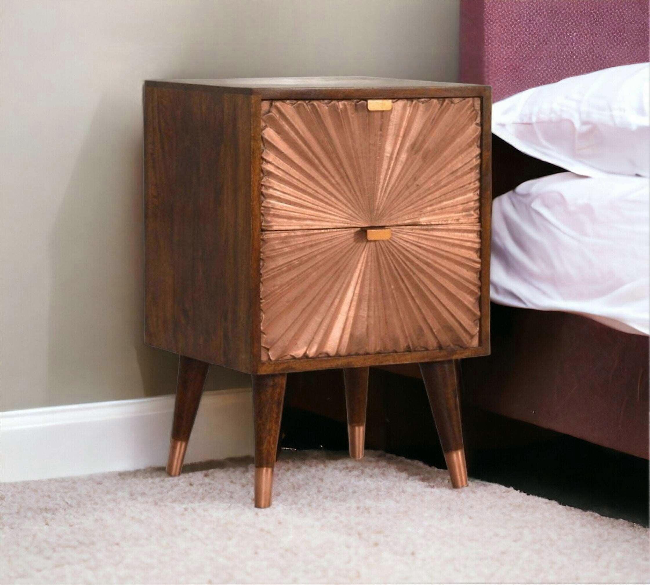 Bedside Cabinet With 2 Copper Brass Drawers