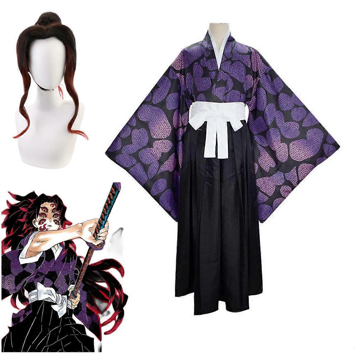 Anime Demon Slayer Kokushibo Cosplay Μαύρο Κόκκινο Περούκα Μωβ Κιμονό Haori Στολή Helloween Χριστουγεννιάτικο Πάρτι Κοστούμι