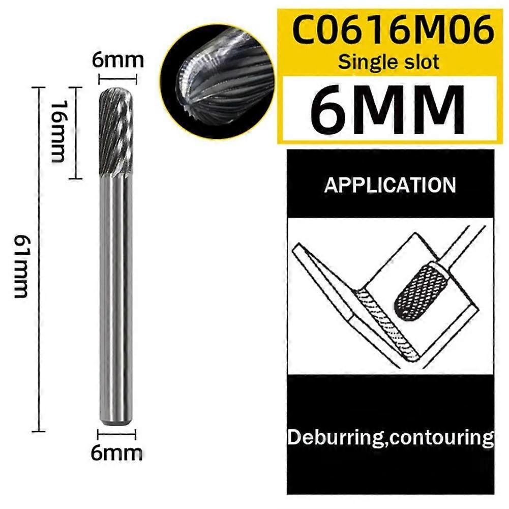 1pc 6mm Shank Cemented Carbide Rotary File Router Burr Cylindrical Bit End Milling Cutter For Woodworking Drilling Metal Carving