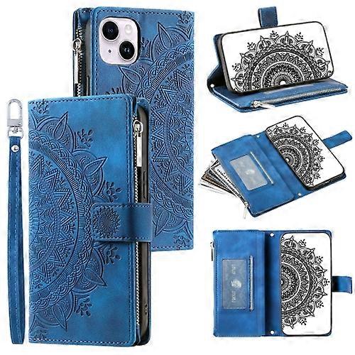 For iPhone 15 Multi-Card Totem Zipper Leather Phone Case