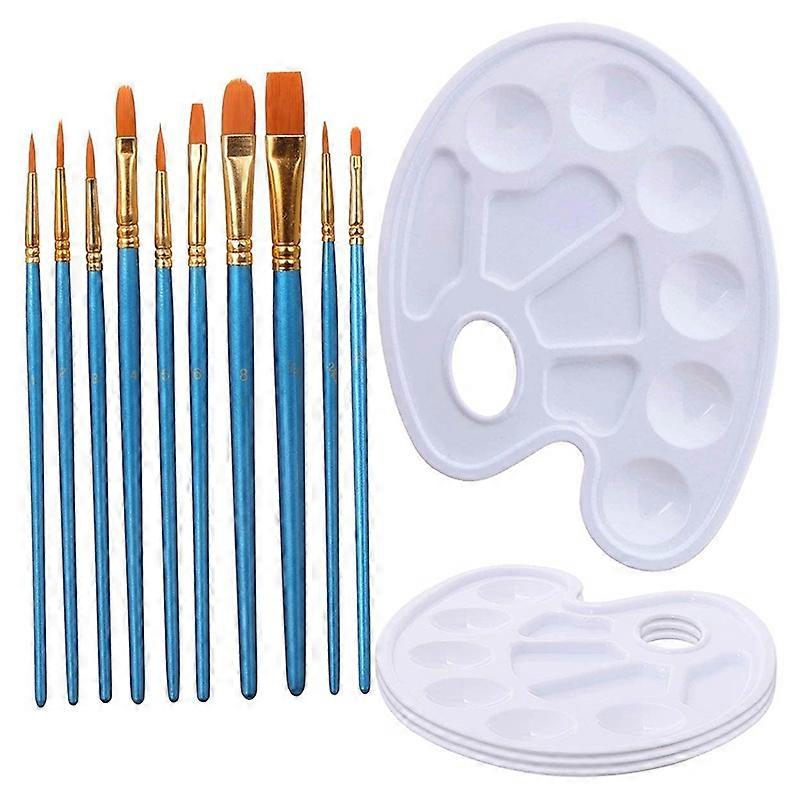 10 Pcs Paint Brushes Watercolor Brushes Art Paint Brush Set and 4 Pcs Paint Palette for Kids and Ad