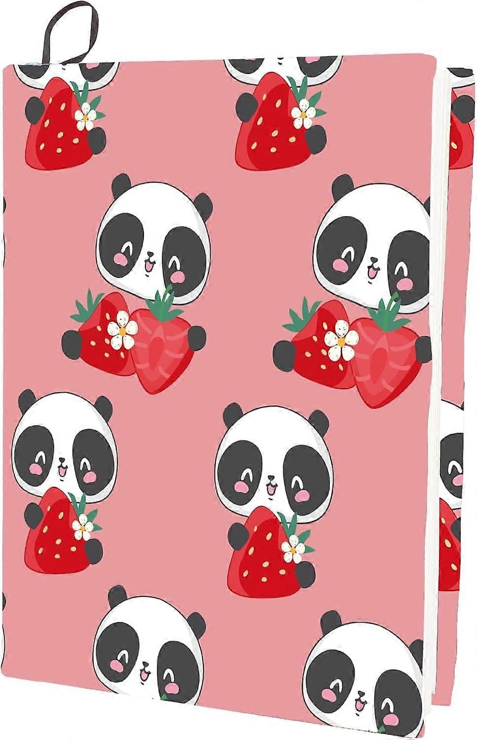 Panda Stretchable Book Cover Strawberry Pink Washable Reusable Large Nylon Book Protector 9.4x15.7 Inch Elastic Notebook Wraps Suitable for Most Hardc