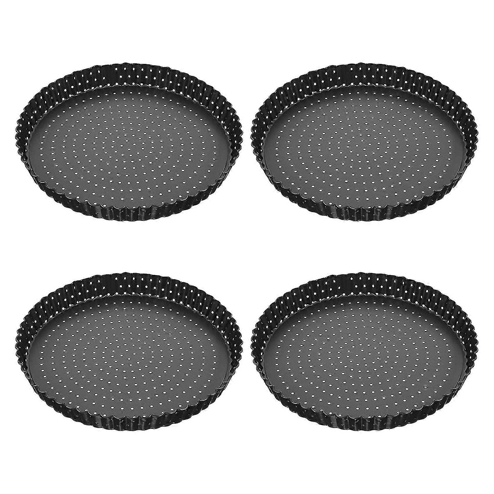 4 Pack Quiche Tart Pan,5 Inch Round Perforated Pizza Baking Tray Non-stick Tart Tin With Holes For C