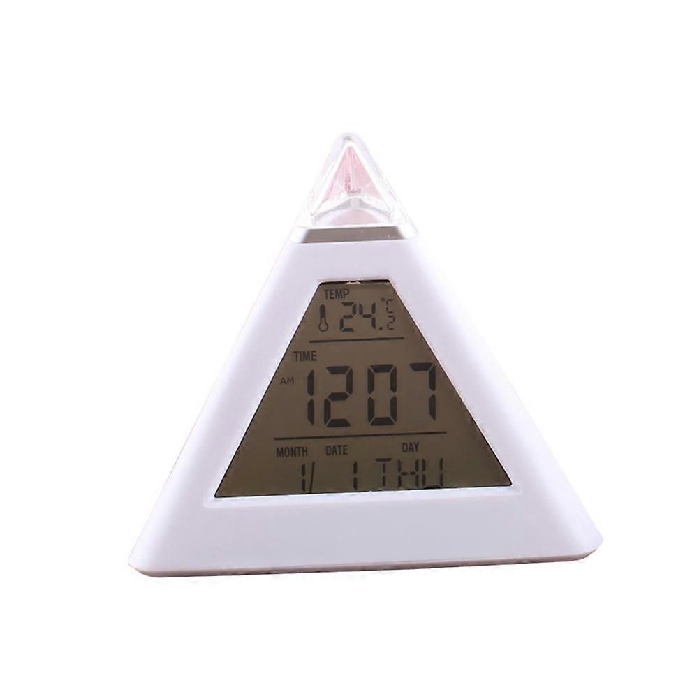 7 Colors Changing LED Light Triangular Thermometer Calendar Digital Alarm Clock